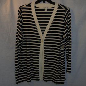 NWT~COLDWATER CREEK~Navy Blue & White Striped Prima Knit Cardigan Tunic~1X